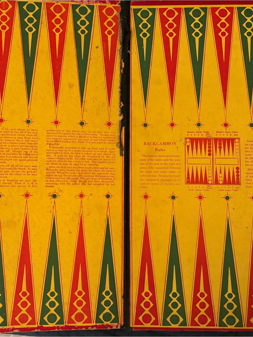 Antique Folding Backgammon & Checkers Board Retro Game 13.5”x14”-Art Deco Style